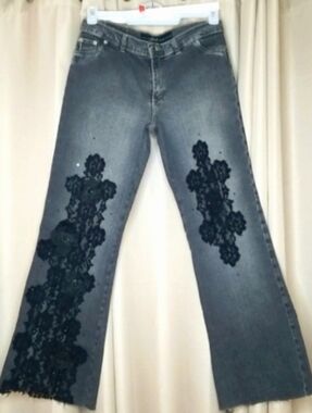 Black Lace-Appliqué Women’s Jeans